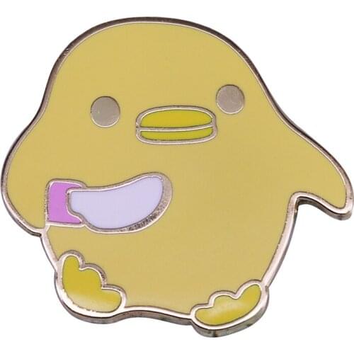 Cute Duck With Knife Duckling Meme Brooch Pins Enamel Metal Badges Lapel Pin Brooches Jackets Fashion Jewelry Accessories