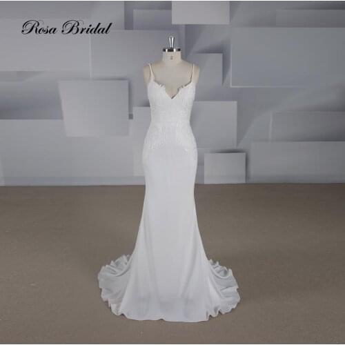 Rosabridal mermaid wedding dress Modern style V-neckline backless bridal gown