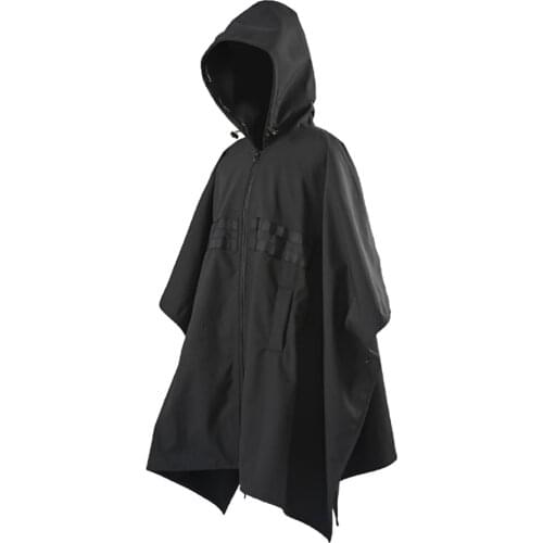 PUPIL TRAVEL PT-1905 Black Poncho Techwear Water Resistant Cloak Hip Hop Style Punk Windbreaker Streetwear
