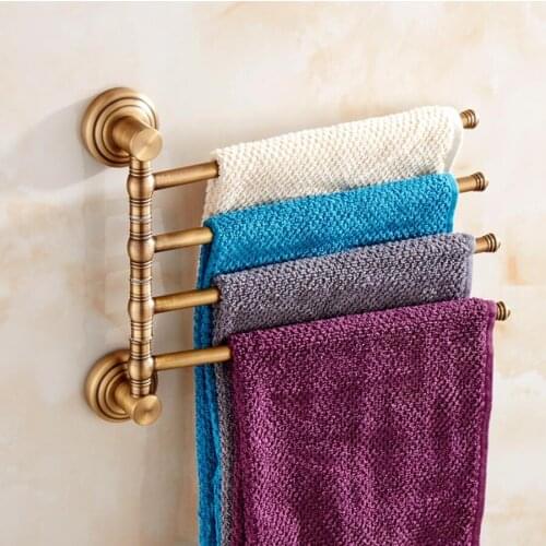 Vidric 3-4 Foldable Swivel Towel Bar tooth brush holder Copper Wall Mount Bathroom Towel Rail Rack Bathroom Towel Holder Towel H