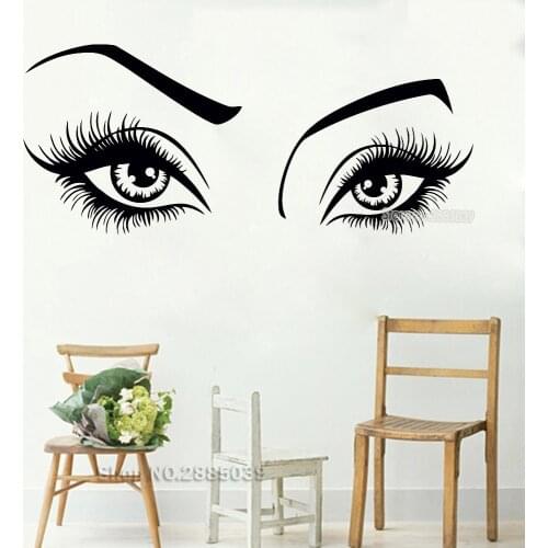 Sexy Girl Eyes Wall Vinyl Decals Beauty Hair Salon Decor Big Black Eye Wall Stickers Unique Eyebrow Wallpapers Removable LC536