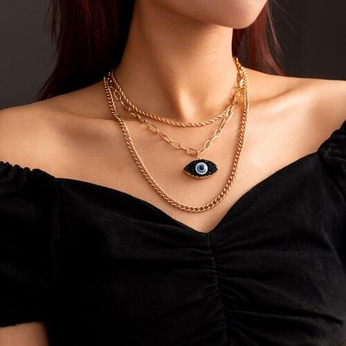 SRCOI Vintage Multilayer Black Resin Trukey Evil Eye Choker Necklace For Women Party Bohemia Female link Chain Collar Pendant