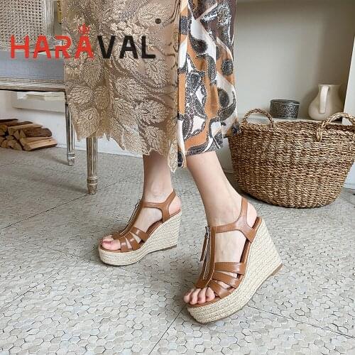 HARAVAL Women Sandals Shoes Summer Casual Height Increasing Wedges Buckle Strap Classics Solid Footwear Female Shoes Women A307
