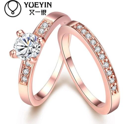 Womens gold color rings wedding jewelry gold-color rings Classic joias ouro wedding rings Inlaid Crystal