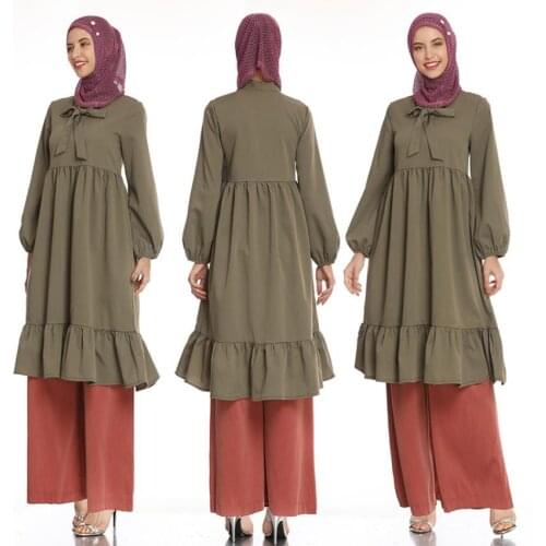 2 Pieces Muslim sets islamic ruffles tops + pleated pant suits female kaftan Turkish Hijab Muslim islamic dress ramadan ropa