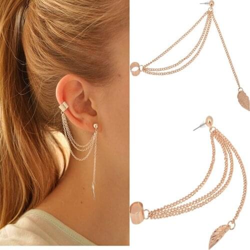 Women Girl Punk Rock Cross Tassel Dangle Cuff Clip Earrings Charms Metallic Wrap Ear Cuff Earrings Leaf Chain 1 Cuff Earring