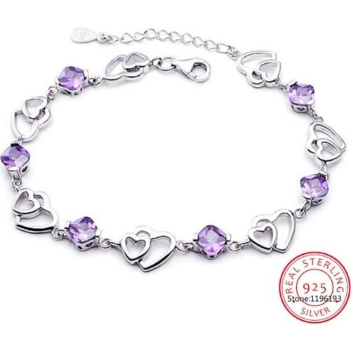 925 Sterling Silver Hot Fashion Bracelet For Women Double Heart Zircon Bracelet pulseira feminina S-B149
