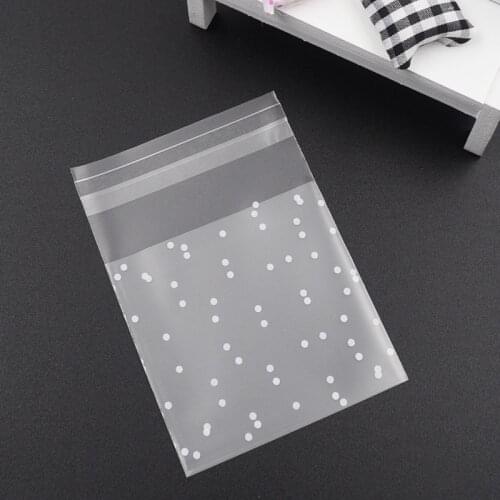 100pcs/set White Dots Plastic Christmas Gift Bag Transparent Frosted OPP Birthday Party Wedding Cookie Candy Packaging Bag