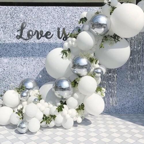 125pcs Macaron White Balloon Garland Arch Knit Silver 4D Ball Confetti Ballon For Wedding Birthday Party Celebration Decoration