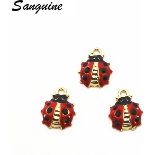 20pcs/lot ladybird insect Dangle Charms golden Pendant Lobster Clasp Hanging Charm For Bracelet Floating Charms Jewelry