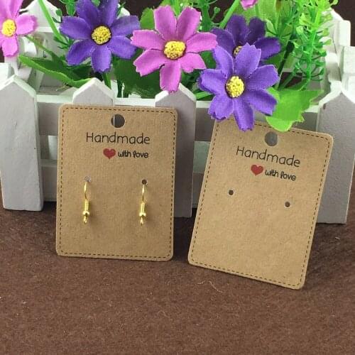 200PCS/Lot 6.5*5cm Jewelry Kraft Earring Cards "Handmade with love"Earring Card Display Creative Earring Cards Classic Displays