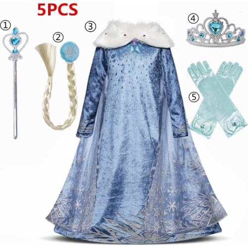 2021 Christmas Dress for Girls Halloween Cosplay Dress Princess Role Play Costume Winter Fur Girls Dress Kids Carnival Vestido