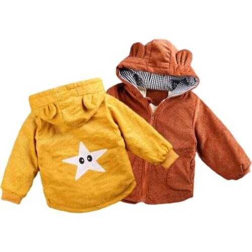 2021 Winter Boys Jacket Warm Plus Velvet Hooded Outerwear Coat Infant Baby Boys Parka Toddler Girls Snow Wear Children Clothes