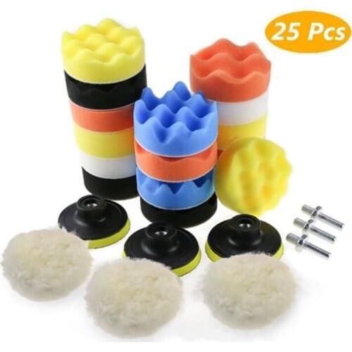 25PCS/Set 3 Inch Polishing Buffing Pad Car Drill Polisher Buffing Sponge Pads Backing Plate Set M10 Drill Adapter with Shank