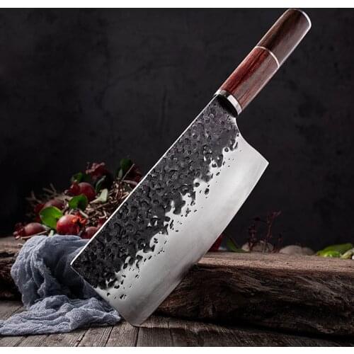 58HRC Hanamade 9Cr18mov Kitchen Knife High Carbon Steel Handmade Chef Knives Forged Blade Cleaver Knife Cooking Chinese Knife