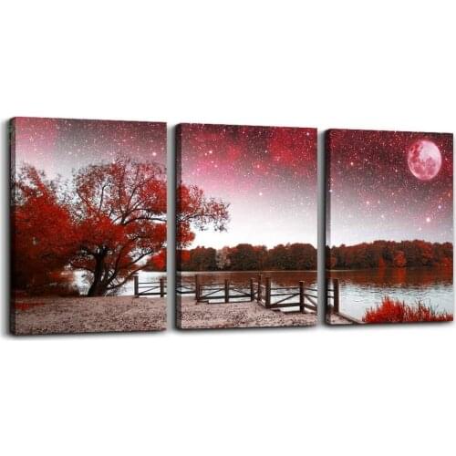 Abstract Painting Red Tree Moon Landscape Paintings Home Decorations