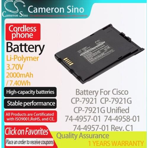 CameronSino Battery for Cisco CP-7921 CP-7921G CP-7921G Unified fits Cisco 74-4957-01 Cordless phone Battery,Landline battery