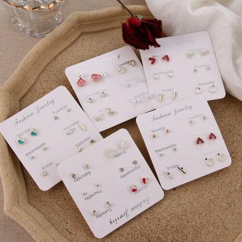 ALIUTOM 6Pairs/Set Mini Cute Stud Earrings for Women Geometric Round Pearl Earrings Fashion Jewelry 2020 Heart Brincos