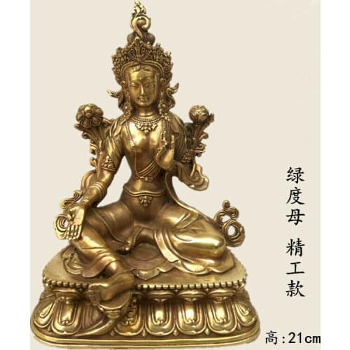 Antique excellent Tibetan Tara Green Buddha Pure Bronze Old Buddhism Statue