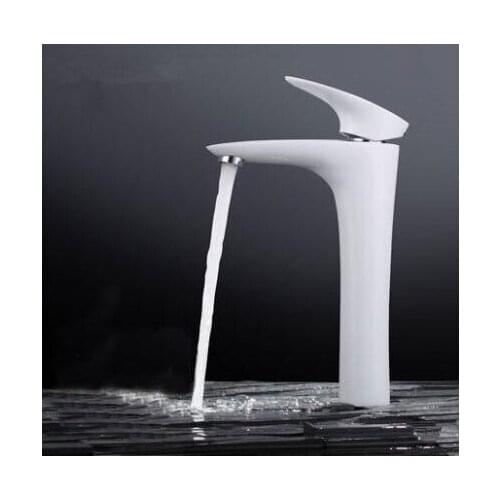 White long wash basin faucet mixer water, Baking white varnish basin faucet hot and cold, Copper bathroom sink basin faucet