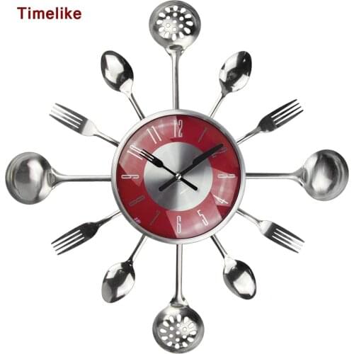 Large Kitchen Wall Clocks Saat Metal Spoon Fork Kitchen Wall Clocks Cutlery Creative Design Home Decor Relogio De Pared Clock