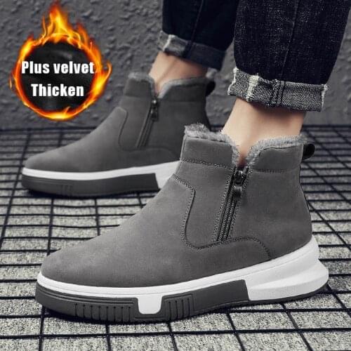 Snow Boots Men Casual Shoes Plush Warm Shoes Trendy Zipper Black Ankle Boots Outdoor Walking Winter Sneakers Men Shoes Footwear