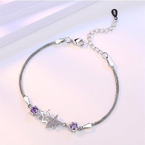 TJP Trendy Purple Cubic Zirconia Women Bracelets Anklets Fashion Girl 925 Silver Bracelets For Bride Wedding Party Star Bijou