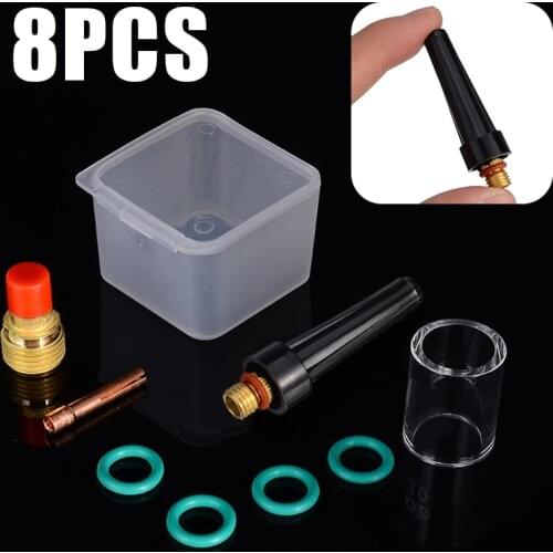 8pcs 2.4mm Collets Body Gas Lens + #10 Pyrex Glass Cup + Collet with O-rings Kit For WP-9/20/25 3/32" Series Tig Welding Torch