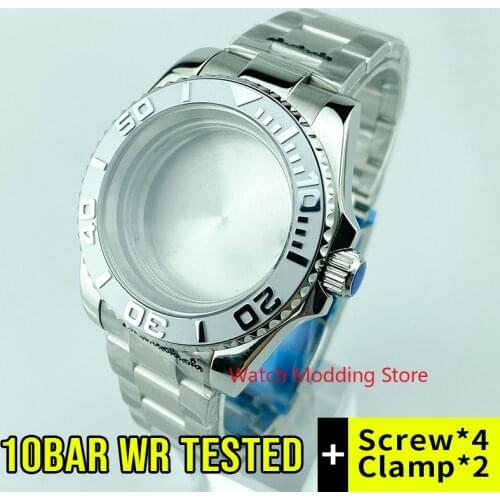 10ATM WR 40mm Silver Bezel Watch Case Polished Center S/S Bracelet Fit Miyota8215 ETA2836 DG2813 Mov't Yacht Master Style Watch