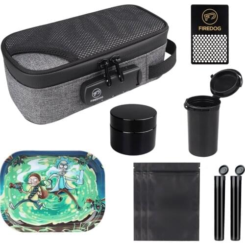 FIREDOG Smoking Smell Proof Case with Lock Kit Stash Case with Rolling Tray Tobacco Cigarettes Bag Set