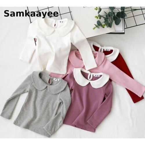 2-11y Girls T-Shirt Spring Autumn Baby Kids Tees Long Sleeve Tops Children Peter Pan Collar Clothing Cotton Princess Clothes Y25
