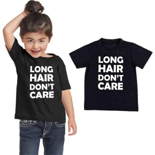 Long Hair Don't Care Kids Tshirt Funny Letters Printed Toddler Girls T-shirt Fashion Children Casual Short Sleeve T Shirts Tops