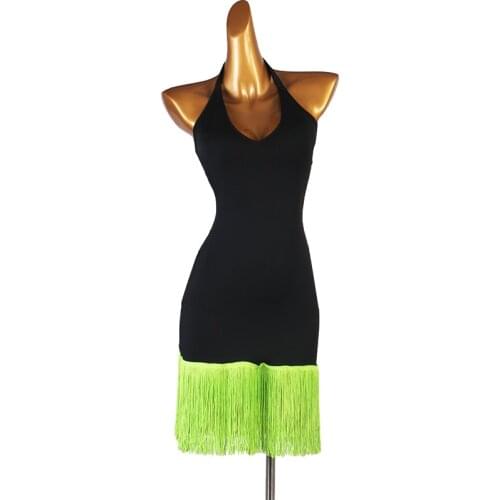Girls Kids Adult Modern Ballroom Sexy Fringe Latin Dance Dress Tassel Fringe Salsa Tango Dance Wear Black Performance Stage Wear
