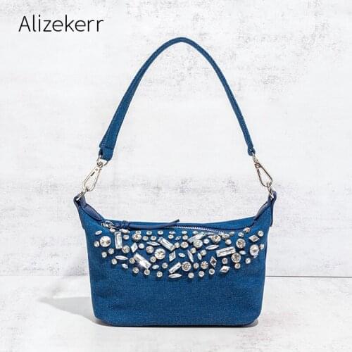 Crystal Underarm Denim Shoulder Bag Women 2021 Korean Chic Vintage Hobo Purses And Handbags Ladies Luxury Designer Personality