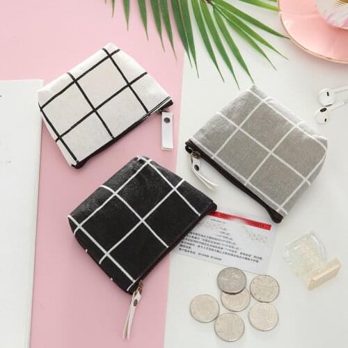 ETya New Women Kids Canvas Coin Purse Floral Plaid Zipper Pouch Small Wallet Children Female Key Card Holder Mini Money Bag Gift