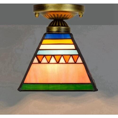 European Style 6-Inch 15cm Tiffany Colored Glass Corridor Balcony Small Ceiling Lamp Pyramid Artistic Lamp