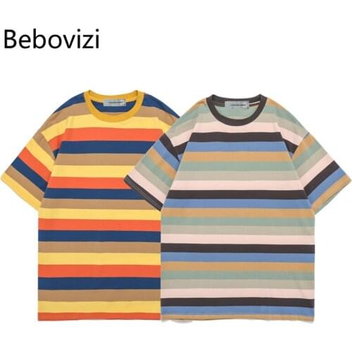 2021 Fashion T Shirt Mens Cotton Tshirt Wide Stripes for Men Tee Summer Japanese Casual T-shirts Streetwear Tees Oversized