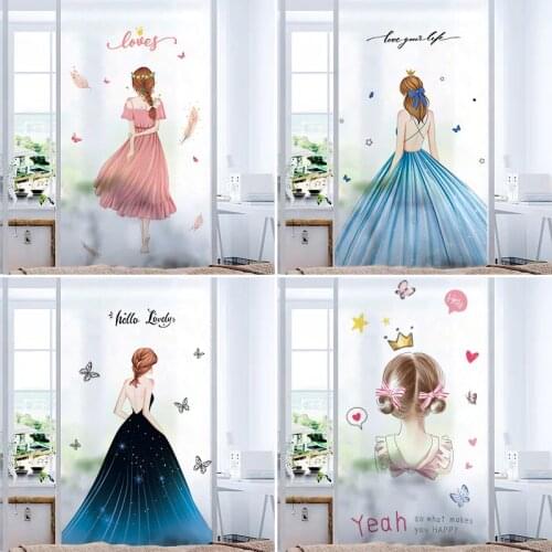 Evening dress girl electrostatic frosted opaque bathroom window anti-peeping cartoon frosted bathroom anti-light film