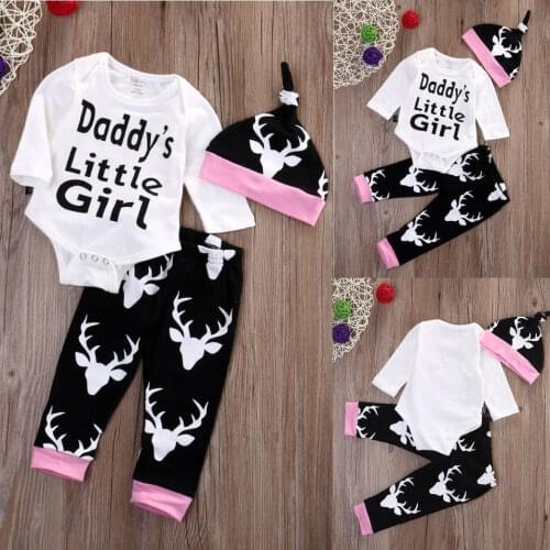 Newborn Baby Girls Little Clothes Sets Tops Romper + Long Pants Cute Animals Cotton Hat Outfits Set Clothes
