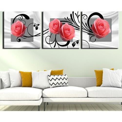 3Pieces Pink Rose Diy Diamond Painting Cross Stitch 5D Diamond Embroidery Flower Mosaic Triptych Painting By NumbersZP-4624