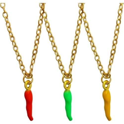 Red Green Yellow Chilli Pepper Necklace Metal Cayenne Pepper Paprika Vegetables fruit Pendant Necklaces Charm For women jewelry