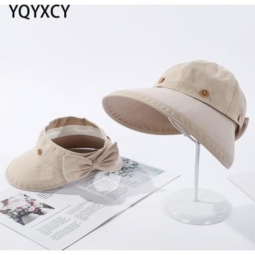 Summer Hats For Women Empty Top Sun Hat Female With Big Bow Korean Simple Foldable Beach Hat Sunshade Ladies Hat Cap