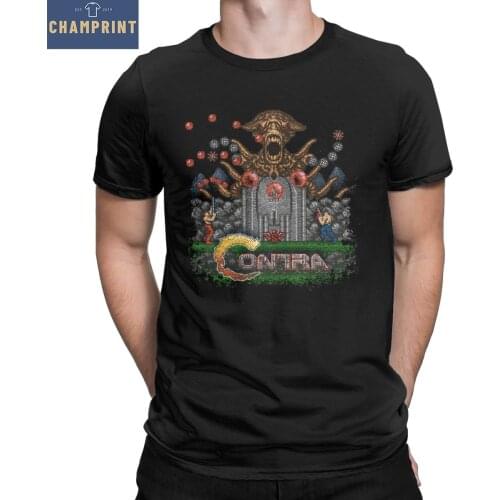 Men T-Shirts Contras Retro Video Game Contra Vintage Pure Cotton Tee Shirt Short Sleeve T Shirt Crewneck Clothes Printing