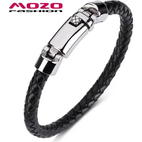 Charm Bracelets Genuine Leather Rope Spring Buckle Braided Bangle Style Punk Rock Men Jewelry New Fashion