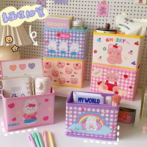 Desktop Storage Box Foldable Sundries Desk Organizer Korean Pencil Cases Cute Cartoon Sorting Office School Stationery supplies