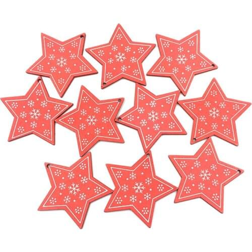 10PCS Red Star Unfinished Wooden Hanging Ornaments DIY Wood Slices for Kids Crafts Centerpieces Holiday Hanging Decorations