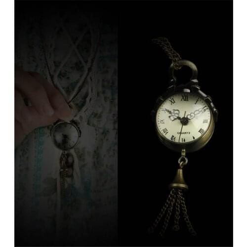 New Arrive Vintage Bronze Quartz Ball Glass Pocket Watch Necklace Chain Steampunk for women Gift 1 pcs