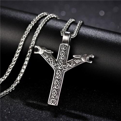 Stainless Steel Viking Wolf Head With Thors Hammer Mjolnir Scandinavian Wolf Pendant Necklace Talisman Ethnic Jewelry