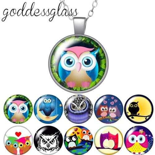 Lovely Owl prophecy Love animals Dome Photo Glass glass cabochon silver plated/Crystal pendant necklace jewelry Gift