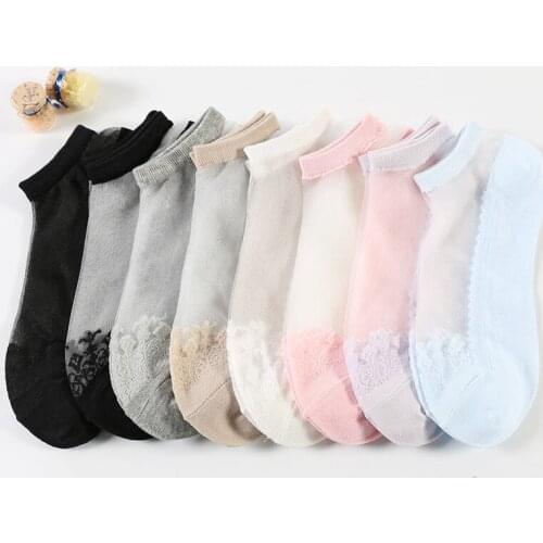 Transparent lace socks crystal silk high elasticity sexy spring and summer color boat soxs women socks